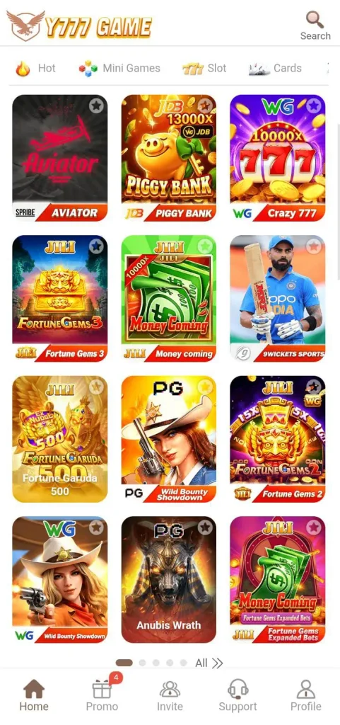 Y777 Game Home Page