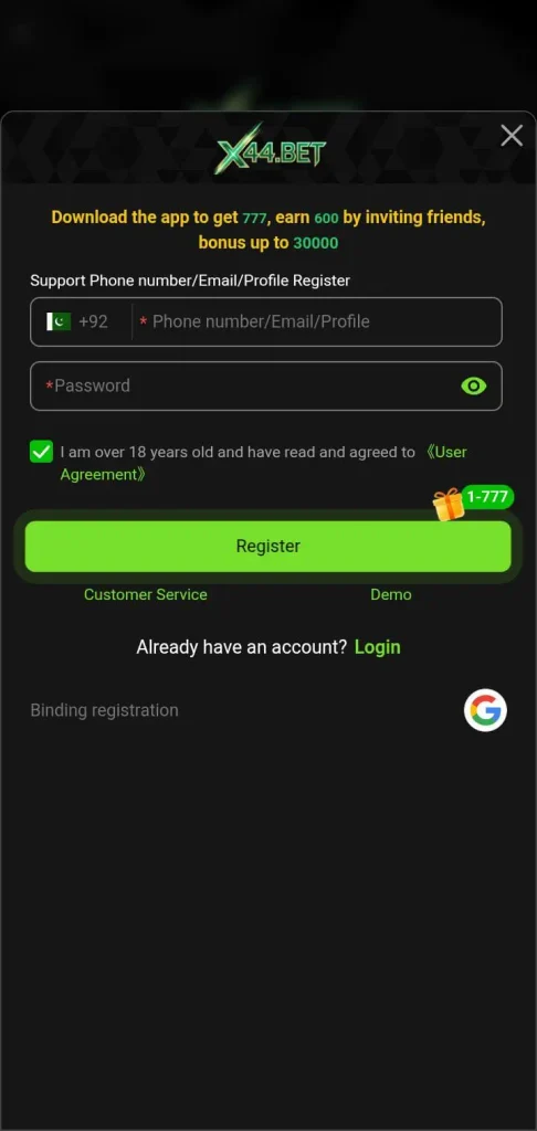 X44Bet Game Register